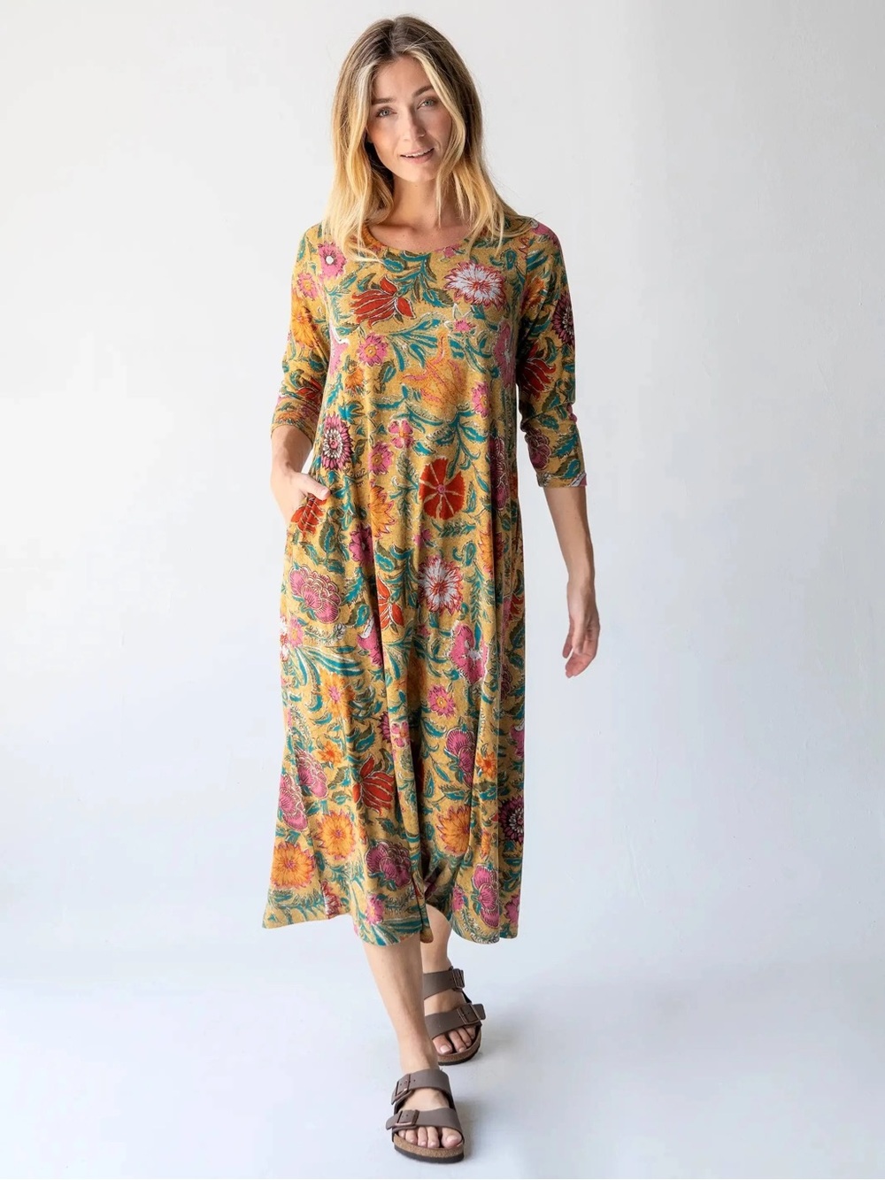NATURAL LIFE Lottie Mustard Floral Midi Maxi Dress | SZ S